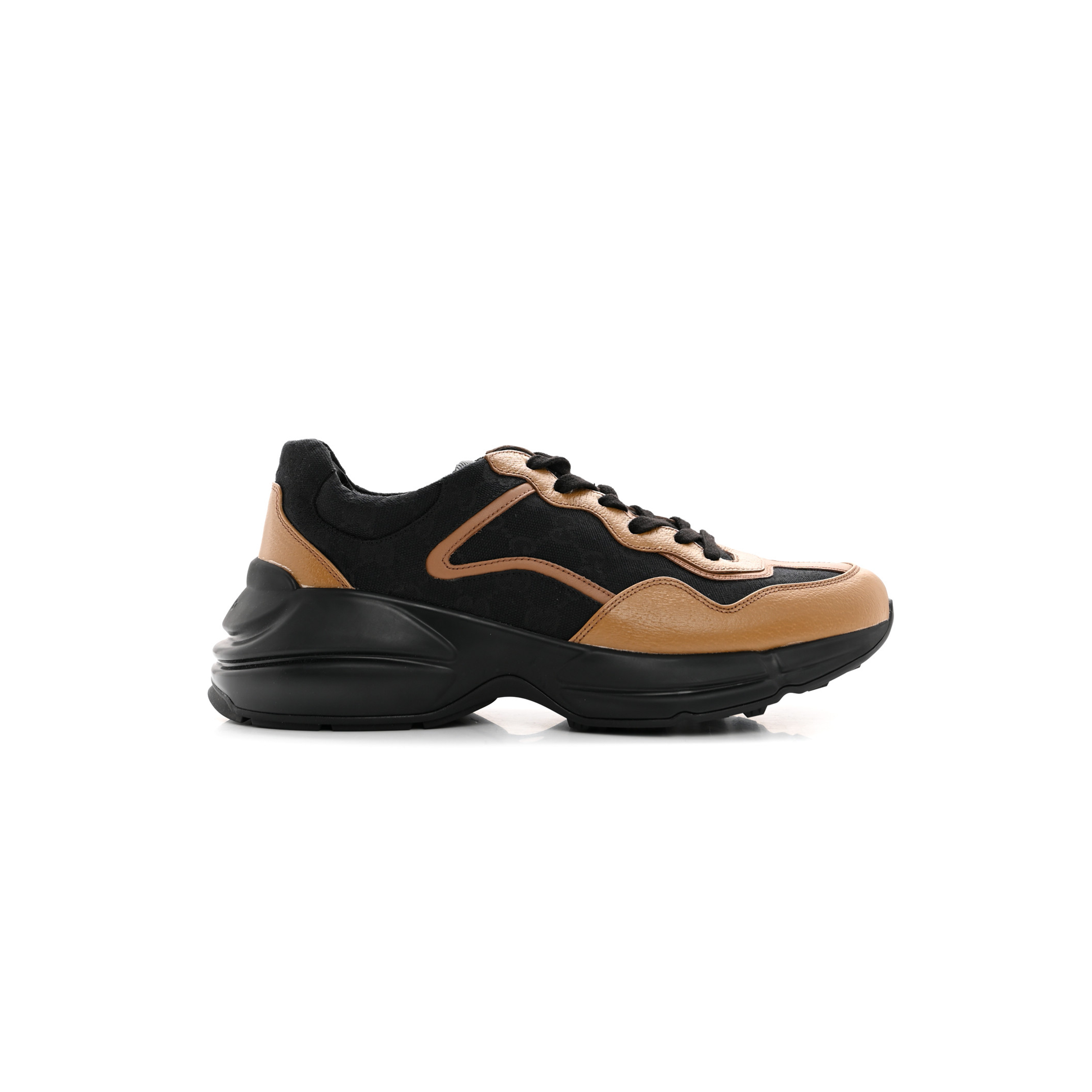 G*u*i men’s rhyton maxi gg black canvas beige leather sneakers 725932